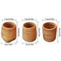 【HOT】 Useful Handwoven Rattan Pen Holder Pencil Makeup Brush Organizer Multi-Purpose Mini Items Storage Basket For Home Office Decor. 