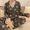 Pajamas Female Korean Sweet And Cute Net Red Long-Sleeved Cardigan Girl Casual Trousers Home Clothing Suit Womens Pajamas. 
