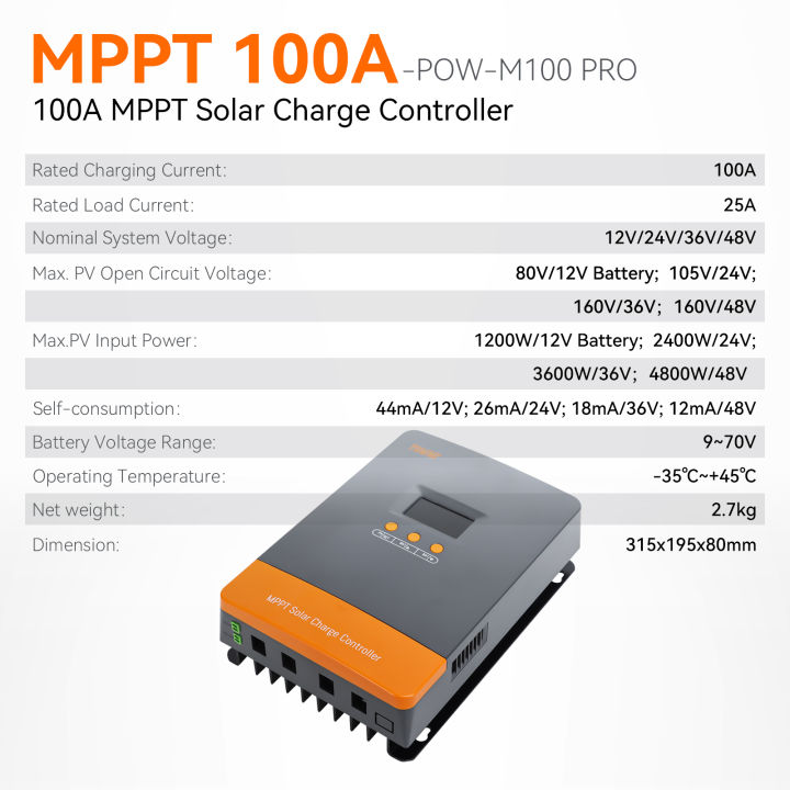 PowMr%20100A%20MPPT%20Solar%20Charger%20Controller%2012V-48V%20Auto%20Blacklight%20LCD%20Regulator%20Max%20PV%20Input%20160VDC%20Support%20Lifepo4%20Battery%20Can%20Parallel%20Up%20to%2012%20Units%20-%20Image%203