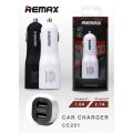 Remax Car/ Vehicle Charger For Mobile Phone Tablets with 2 USB ports Portable Mini 2.1A Fast Charger Adapter. 