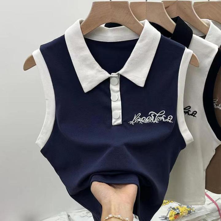 RetropoloCollar%20Sleeveless%20Vest%20Women's%20Summer%20Outer%20Wear%20Stitching%20Pure%20Desire%20Chic%20Hot%20Girl%20American%20Top%20-%20Image%208