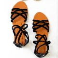 Women's Fashion Trendy Flat Gladiator Zipper Sandal Black Velvet. 