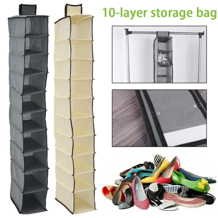 Hanging Bag 10 Layer Shoe Storage Drawer Box Shelves Rack Organizer Clothes Wardrobe Closet Door Wall Clear Sundry Hanger Pouch