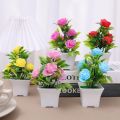 Mini Artificial Foam Rose Flower Potted Realistic Artificial Green Grass Plants Bonsai For Home Office Table Decoration. 