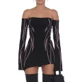 Women´s Bodycon Mini Dress, Gothic Printed Off Shoulder Long Sleeve Black Club Dress. 