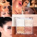 4-Shade Highlighter Palette, All-in-One Eyeshadow, Blush, Contour, And Illuminator, Long-Lasting Natural Shimmer Glitter Finish For Music Festival. 