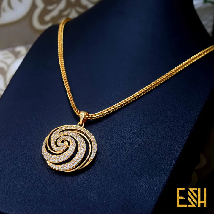 Gold%20Plated%2018/24%20Inch%202.5mm%20Singapore%20square%20fox%20chain%20with%20Big%20Derana%20Pendant%20-%20Image%205