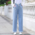 Junior and Middle School Students Wide-Leg Jeans Women's Spring and Summer New Versatile Casual Loose Girl Student Big Children Straight Pants. 