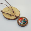 Buddhist Symbols Necklace Sri Yantra Mandala Glass Dome Vintage Wood Pendant Rope Charm Chains Necklaces Amulet Zen Yoga Jewelry. 