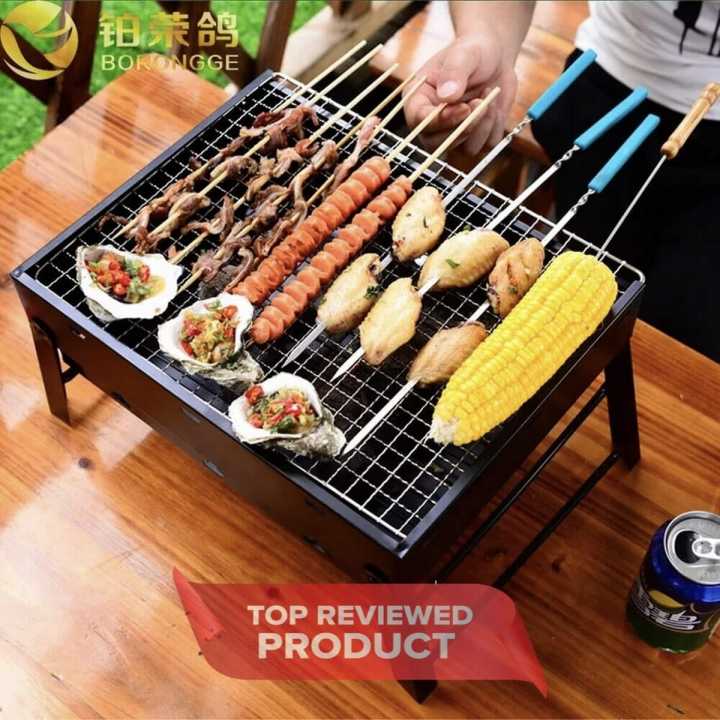 BBQ Grill Machine Portable Barbecue Stove Charcoal BBQ Grill Patio Camping Picnic Burner Foldable Black Steel Stove Portable Simple Barbecue Stove - Black.