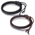 Punk Braided Leather Bracelet Black Adjustable Bangle Cuff Rope For Fashion Jewelry. 