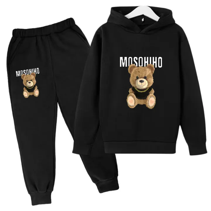 Children's Hoodie Cute Bear Print Sweatshirt Top+trousers 2P Boys Girls Boys Pullover Outdoor Sports Charming Fashion Casual Set