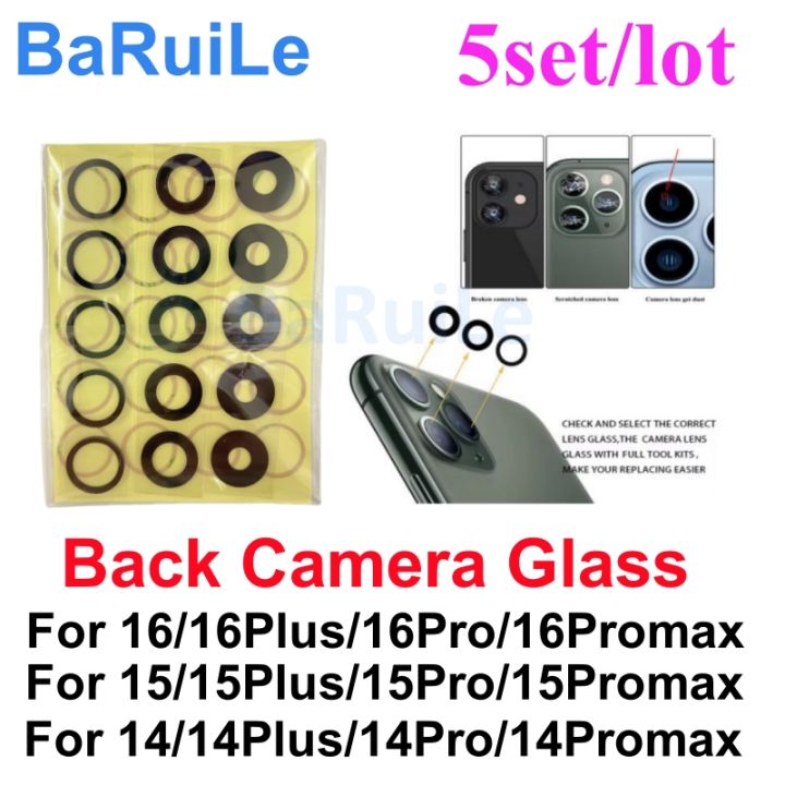 BaRuiLe 5set Back Camera Glass for iPhone 16 15 14 Pro Max 16 Plus Rear ...