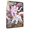 【Hot demand】【Hot demand】Sylveon Vmax Golden Pokemon Cards in Spanish Iron Metal Pokmo Letters Kids Gift Game Collection Cards ESPAÑOL Toys Rainbow. 