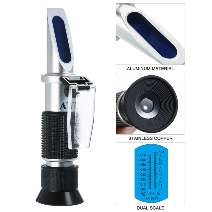 Salinity%20Refractometer%20Handheld%20Seawater%20Hydrometers%20Optical%20Salinity%20Tester%20Portable%20ATC%20Refractometer,%20Dual%20Scale:%200-100%E2%80%B0%20&%201.000-1.070%20Specific%20Gravity,%20Saltwater%20Tester%20for%20Aquarium,%20Seawater,%20Pool,%20Fish%20Tank%20-%20Image%204