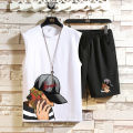 Summer New Sports Vest Men's Fashion Vest Outer WearinsLoose Waistcoat Anime Print SleevelessTT-shirt Set. 