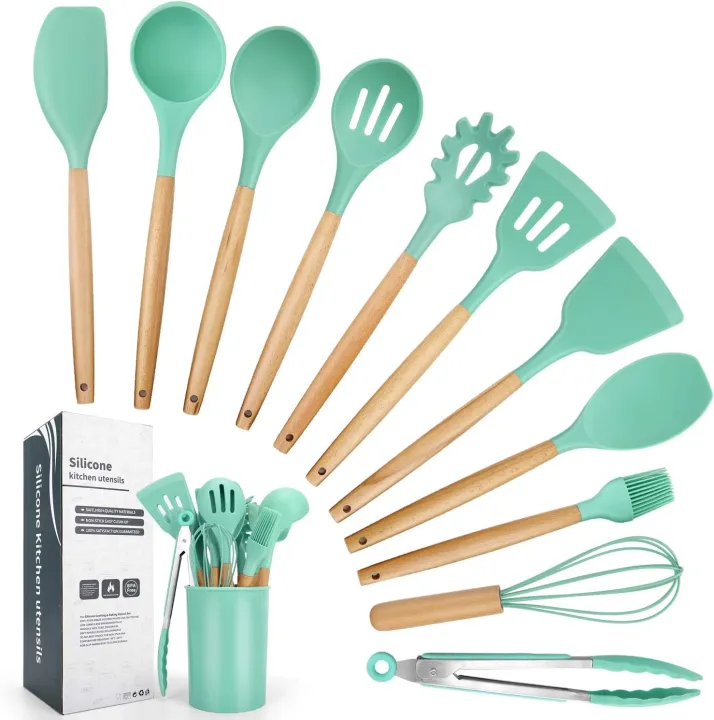 12%20Pcs%20Silicone%20Cooking%20Utensils%20Kitchen%20Utensil%20Set%20-%20Heat%20Resistant%20Non-Toxic%20BPA%20Free%20Spatula%20Set%20with%20Turner%20Tongs,Spoon,Brush,Whisk-Wooden%20Handles%20Kitchen%20Gadgets%20Tools%20Set%20for%20Nonstick%20Cookware%20-%20Image%202