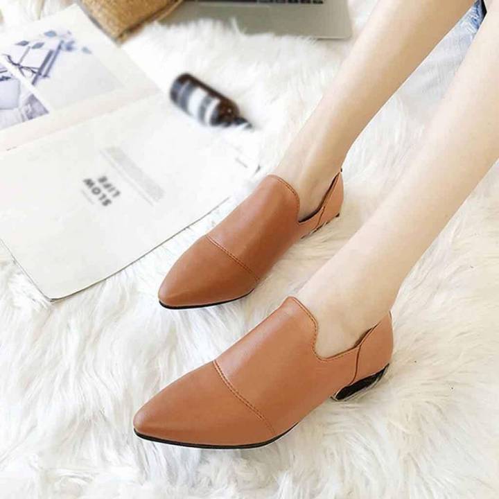 【BestGO】Female Side Zip Large Size Single Shoes Pointed Thick With Low Heel Ankle Boots