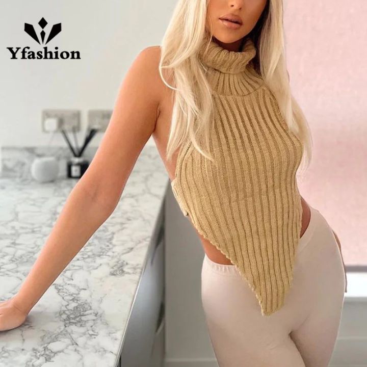 Yfashion Women's Backless Turtleneck Crop Top