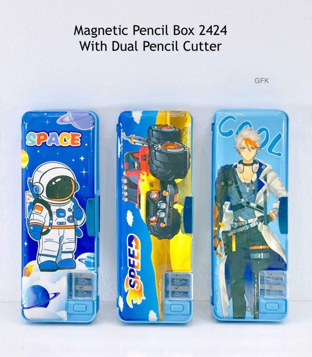 Magnetic Lock Pencil Box with Dual Sharpener Pencil Case for Girls & Boys