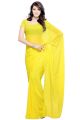 PLAIN YELLOW SOFT GEORGETTE SAREE WITH PLAIN YELLOW BLOUSE PIECE. 