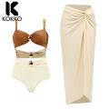 KOKKO Women1 Pieces Swimsuits With Matching Wrap Skirt Contrasting Color Spaghetti Straps Swim Top Mesh Cover Up. 