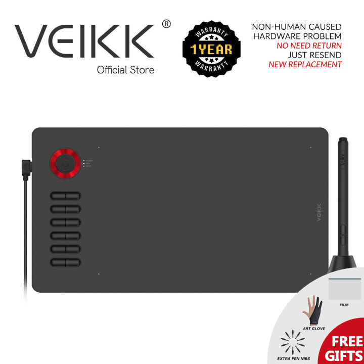 (VEIKK Official store) VEIKK A15PRO Graphics Drawing Tablet 8192 Pressure Sensitivity 10 x 6 inch Large work area Digital Drawing Pad with Passive Stylus 12 Hotkeys with a Scoll Wheel 4 color to choose
