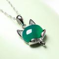 Natural Green Jade Fox Pendant Necklace 925 Silver Jadeite Chalcedony Amulet Fashion Charm Jewelry Gifts for Women Her. 