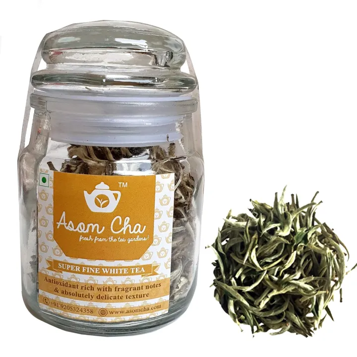 Asom Cha SuperFine White Tea | Silver Needle White Tea | 10g in a glass ...
