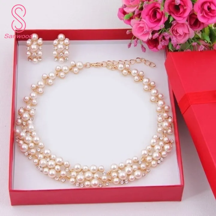 2Pcs%20Women%20Fashion%20Faux%20Pearl%20Rhinestone%20Inlaid%20Necklace%20Earrings%20Jewelry%20Set%20-%20Image%205