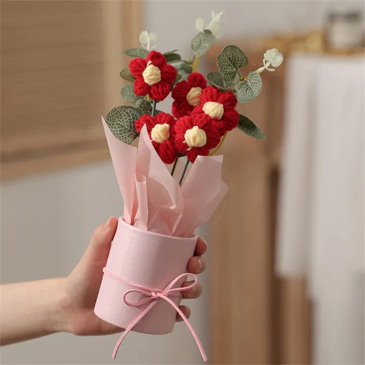 Woolen%20Hand-knitted%20flowers%20Elegant%20Colorful%20Valentine's%20Day%20bouquets%205Pcs%20buckets%20Wool%20flowers%20for%20Home%20decoration%20Wedding%20-%20Image%203