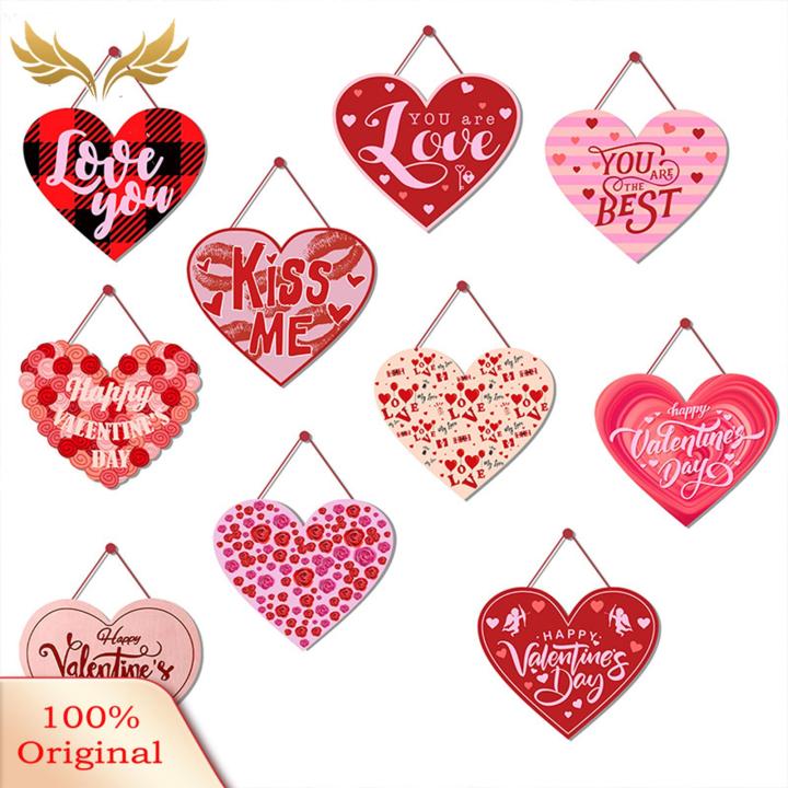 SuperRide Valentine Day Door Decoration Valentine's Day Door Sign Romantic Front Door Hanging Ornament with Red Heart Pattern Happy Valentine's Day Letter Printed Wall Wreath Decor 14 February Decoration Love