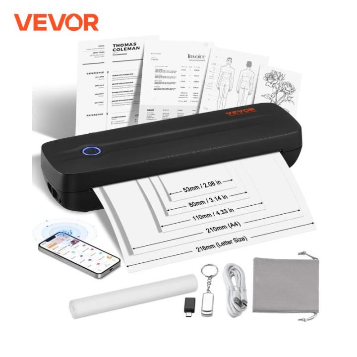 VEVOR Portable Bluetooth Inkless Mobile Thermal Printer for A4 A5 11-2600mAh Battery Compatible with Mutiple Systems Home Office