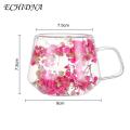 Flower Decorated Coffee Cup Beautiful 200ml Clear Glass Mug with Insulated Double Wall Handle Aesthetic Dehydrated Flower Design Perfect for Coffee Tea Heat Preserving Tumbler Ideal for Transparent. 
