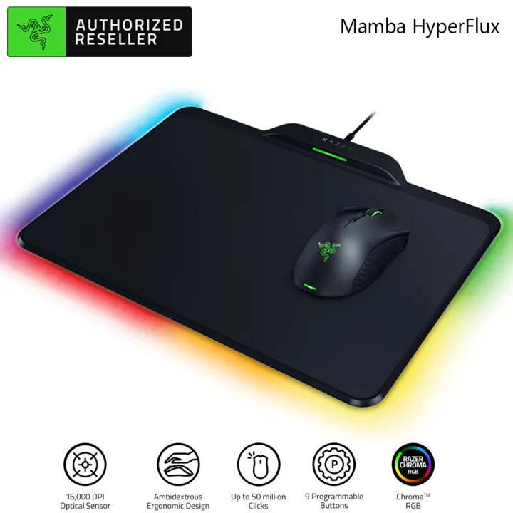 Razer Mamba Hyperflux Gaming Mouse 16000 DPI 5G Optical Sensor 450 IPS + Firefly Hyperflux Mouse Pad Mat Suit