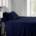 Pure Cotton Self Striped Bedsheets- Navy Blue. 