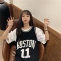 Summer New Korean Style Casual Basketball Jersey Vest Dress Letter Loose Exercise Jersey Mid-Length SleevelessTT-shirt Women's. 