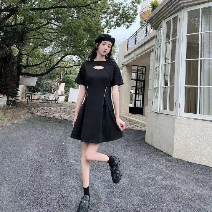 Pure%20Desire%20Style%20Stitching%20Hollow%20Dress%20Summer%20Large%20SizeinsTrendy%20Sweet%20Girl%20Zipper%20Waist%20Slimming%20Long%20Skirt%20-%20Image%203