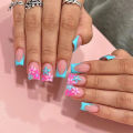 24Pc V shape white french tip press on nails Ballet false Nails with Glue Nails flower designs square Press on acylic. 