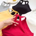Original Girls slim solid color clothing street vest strap padded strap back sleeveless skinny all with halterneck vest bra crop top. 