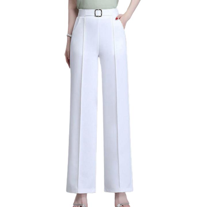 Office Trousers Pockets Office Lady Straight Wide Leg Trousers