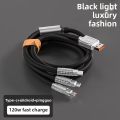 3 In 1 120W Fast Charging Cable Cord For 6A USB Type C Charger Data Cable Multi Port Usb Charging Wire. 
