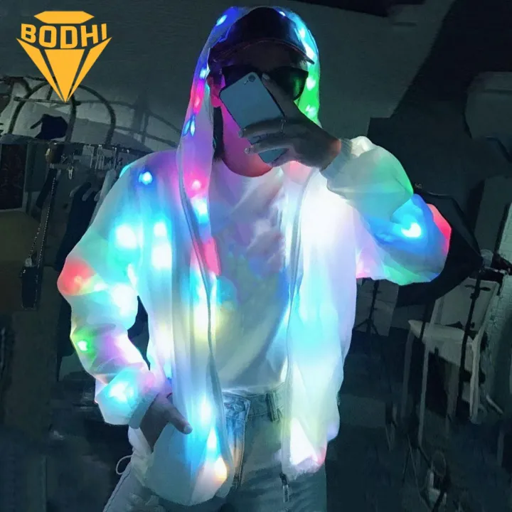 Led Lighted Hoodie Led Light-up Hooded Jacket for Party Concert Colorful Glow Coat with Pockets Glow Jacket