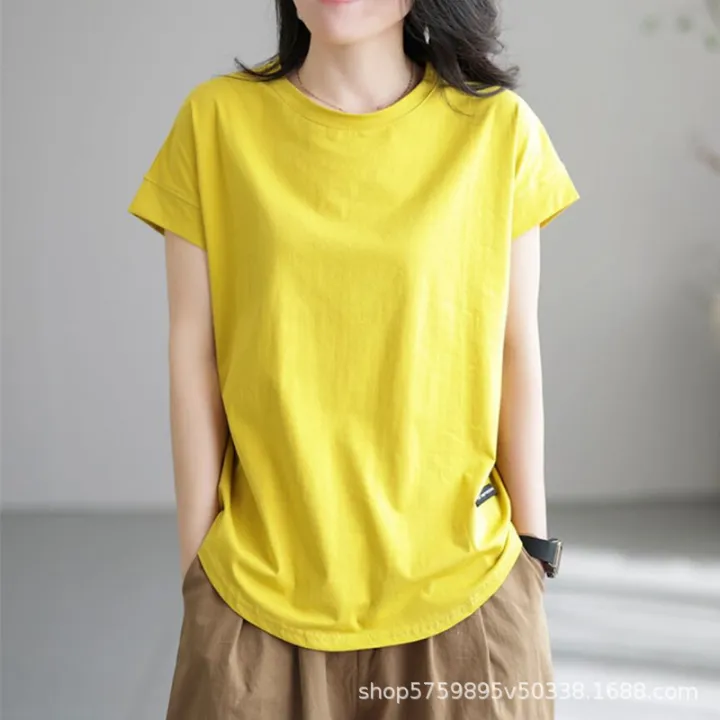 Casual%20Labeling%20Retro%20Short%20SleeveTT-shirt%20Women's%20Loose%20Slimming%20Temperament%20Youthful-Looking%20Hollow%20Bottoming%20Shirt%20Spring%20and%20Summer%20Top%20Women's%20-%20Image%203