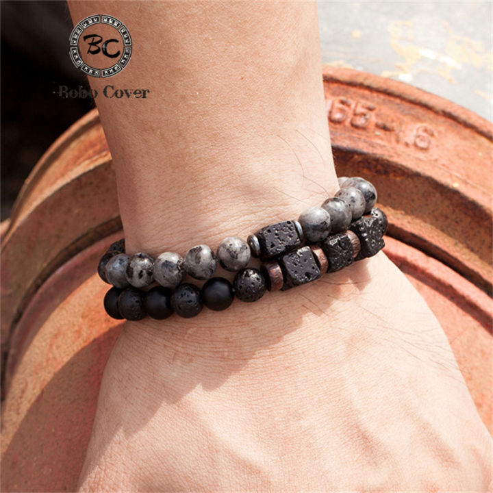 Stone Bracelet Beads Square Lava Rock Natural Homme Bangles Bracelets ...