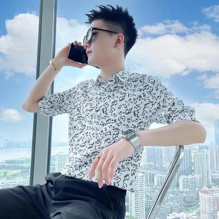 Summer%20Men's%20Half%20Sleeve%20Shirt%20Men's%20Trendy%20Handsome%203/4%20Sleeve%20Non-Ironing%20Anti-Wrinkle%20Business%20Half%20Sleeve%20Youth%20Shirt%20Men%20-%20Image%204