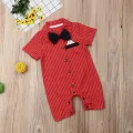 Gentlemen Baby Boy Newborn Bowtie Stripe Romper Bodysuit Outfits Clothes Set. 