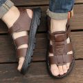【100%Cowhide】Summer New Men's Sandals Men's Genuine Leather Beach Shoes Men's Non-Slip Massage Men's Sandals. 