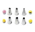 6 Piece Cake Decorating Nozzle Set and Piping Bag with Plastic Nozzle Connector and Silicone Basting Brush and Spatula. 