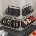 Wall Mounted Storage Rack Onion Ginger Garlic Condiments Spice Kitchen Shelf Punch-Free Vegetable Fruit Drain Basket Kitchen FUHENG. 